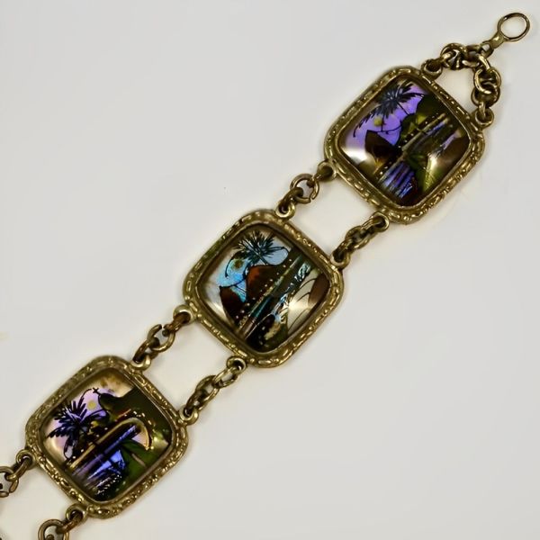 Alfano Hand Painted Butterfly Wing Bracelet circa 1950s Arabella Bianco